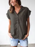 Shirt Collar Buttoned Casual Shirts & Tops