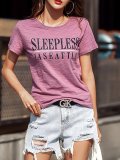 Plus Size Women Short  Sleeve  Round Neck   Letter  Floral  Casual  Tops