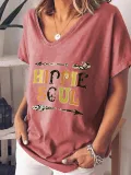 Short Sleeve V Neck Cotton-Blend Printed Shirts & Tops