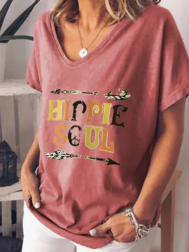 Short Sleeve V Neck Cotton-Blend Printed Shirts & Tops