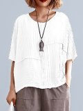 Plus Size Women Solid Half Sleeve Round Neck Loose Casual Tops