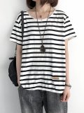 Casual Short Sleeve Striped Cotton Shirts & Tops