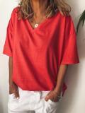 Women V Neck Cotton T Shirt Top Tunic