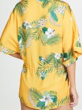 Yellow Floral Casual 3/4 Sleeve Shirts & Tops