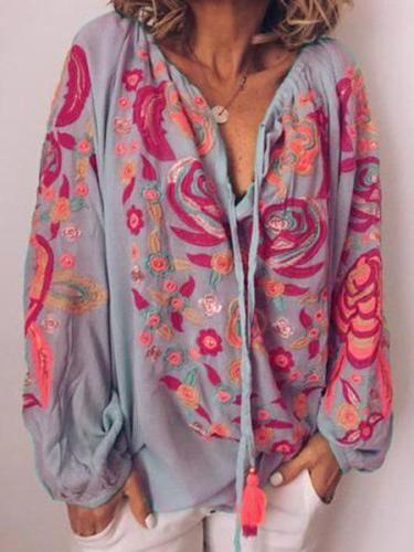 Long Sleeve Patchwork Casual Tops