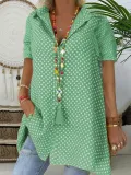 Casual Short Sleeve Shirt Collar Polka Dots T-shirt