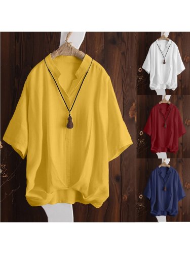 Solid Cotton-Blend Shirts & Tops