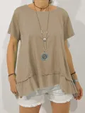 Plus Size Casual Round Neck Short Sleeve Solid Tops