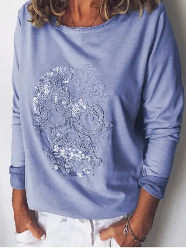 Grey Long Sleeve Printed Shirts & Tops