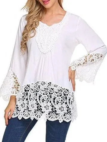 Solid Casual Bell Sleeve Round Neck Shirts & Tops