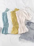 One-neck Off Shoulder Short Sleeve Pullover Solid Casual Tops