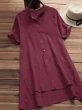 Buttoned Asymmetrical Casual Solid Shirts & Tops