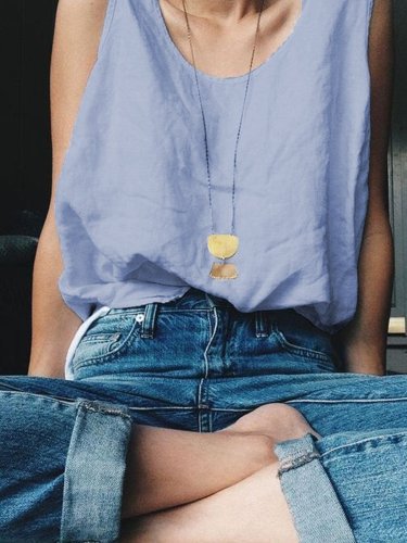 Plain Casual V Neck Sleeveless Shirts & Tops