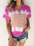 Plus Size Women Loose Round Neck Short Sleeve Floral Casual Tops