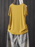 Solid Color V Neck Short Sleeve Casual T-Shirt