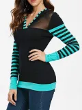 Stripes Appliqued Hoodie Basic Long Sleeve T-Shirts