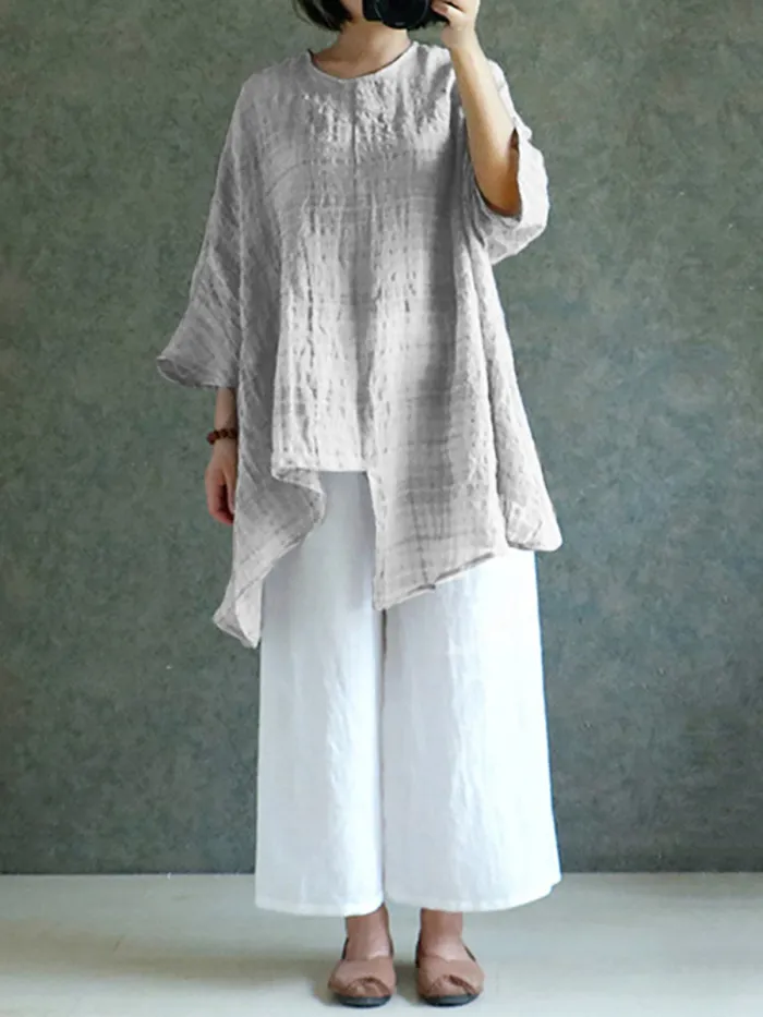 Casual Solid Half Sleeve Crew Neck Blouse