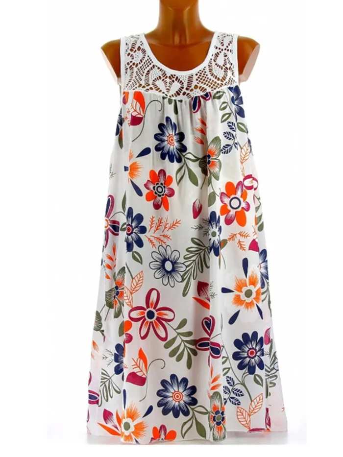 Women Casual Printed Tops Tunic Mini Dress