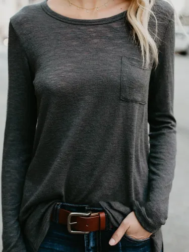 Cotton Crew Neck Solid Long Sleeve T-Shirt