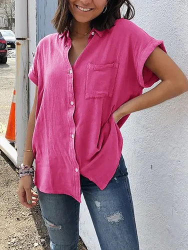 Short Sleeve Buttoned Down Pockets Plus Size Shirts