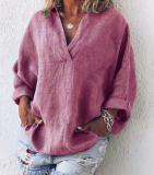 Plus Size V Neck Long Sleeve Casual Shirts & Tops