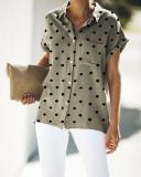 Women Casual Relaxed Fit Polka Dots Button Down Shirt