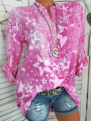 Plus Size Star Print Long Sleeves Casual Shirts