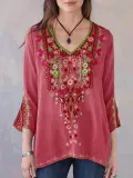 Patchwork V Neck Holiday Shirts & Tops