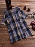 Plaid Crew Neck Casual Shirts & Tops
