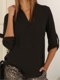 3/4 Sleeve Solid Crew Neck Casual Plus Size Blouse