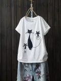Cotton-Blend Short Sleeve Casual Printed Shirts & Tops
