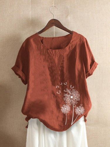 Casual Print Short Sleeve Overhead Crew Neck T-Shirt