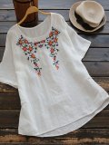 Short Sleeve Round Neck Embroidered Shirts & Tops