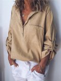 Women V Neck Cotton Linen Loose T Shirt Tops Tunic