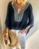 V Neck Vintage Floral-Print Shirts & Tops