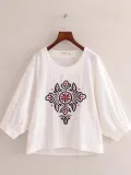 Women Casual Embroidery Tops Tunic Blouse Shirt