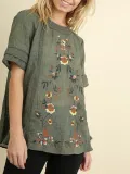 Floral Casual Short Sleeve Round Neck Shirts & Tops
