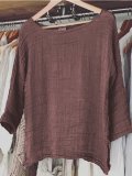 Plus Size Casual Solid 3/4 Sleeve Cotton Tops