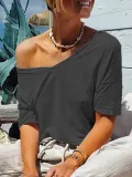 Casual Solid V Neck Shirts & Tops