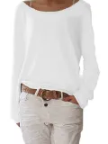 Crew Neck Long Sleeve Cotton Solid T-Shirt