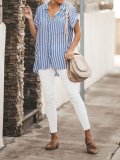 Striped Relaxed Fit Button Down Top