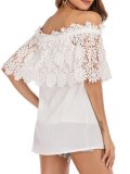 Plus Size Women Crocheted  Off Shoulder  Lace Chiffon Casual Tops