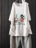 Printed Cotton-Blend Short Sleeve Casual Shirts & Tops