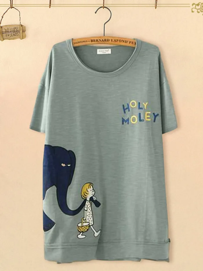 Casual Short Sleeve Round Neck Plus Size Tops