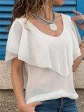 White Cotton-Blend Short Sleeve Shirts & Tops