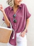 Plus Size Casual V Neck Short Sleeve Striped Tops