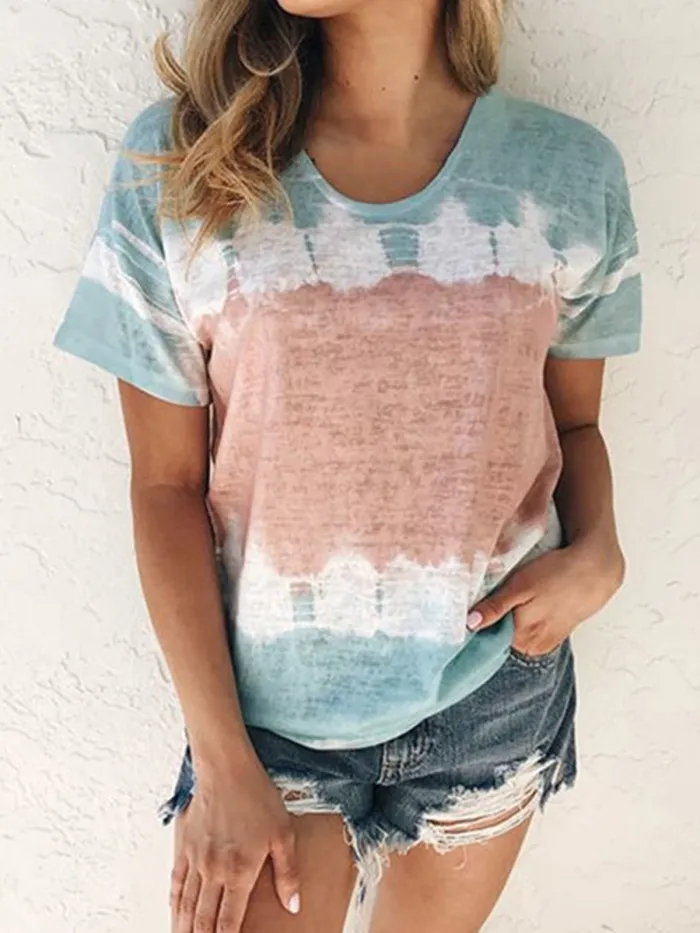 Plus Size Women Loose Round Neck Short Sleeve Floral Casual Tops