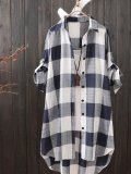 Plus Size Women Loose Long Sleeve Plaid Casual Jacket Shirt Tops