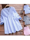 Plus Size Striped Casual Long Sleeve Blouse