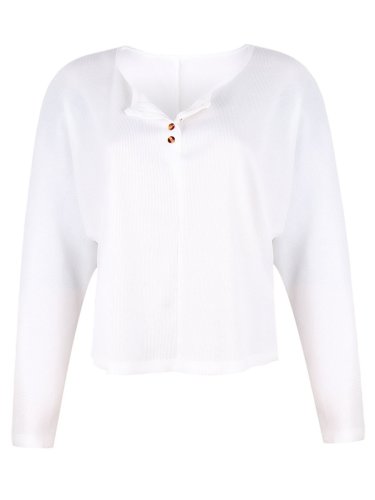 Solid Buttoned Round Neck Sweater shirt